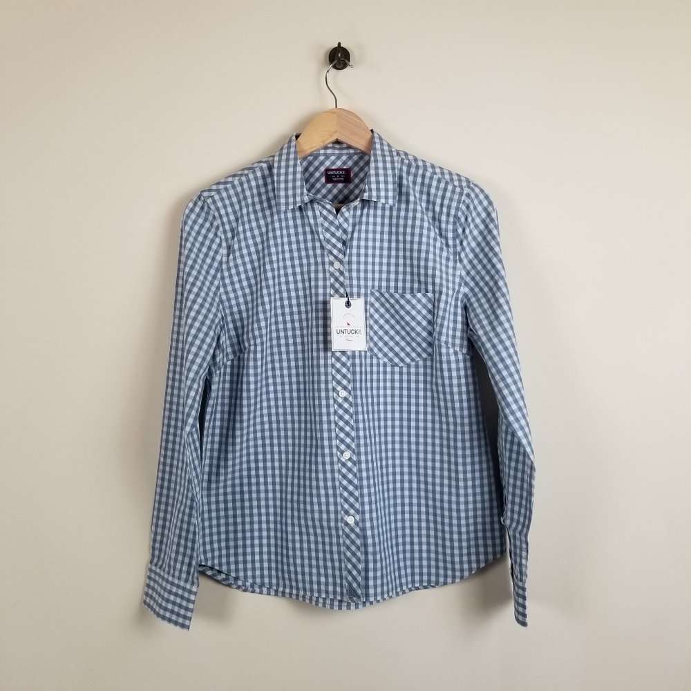 Untuckit Gingham Check Button Front Shirt Size 6 NWT